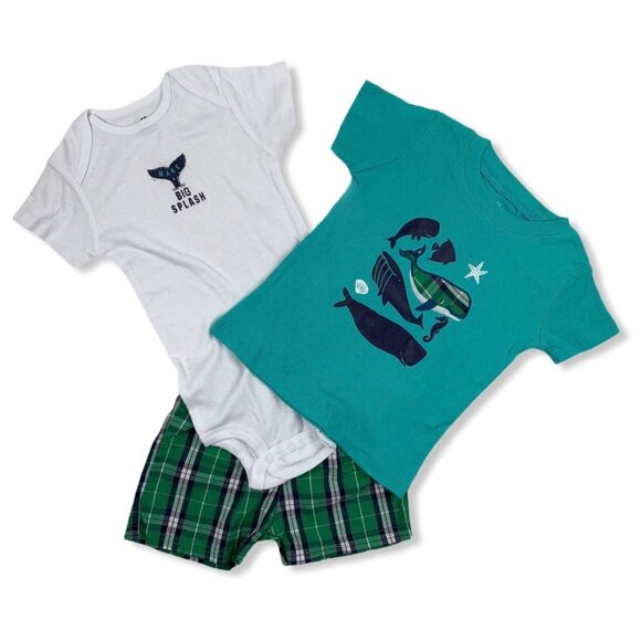 Big Splash Other - Big Splash 3 pieces Set Short/T-Shirt/Bodysuit Boys Kids Green/White 18 months